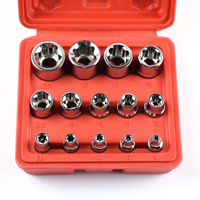 14Pcs Car E-Type Torx Star Bit Socket Set E4-E24 1/4