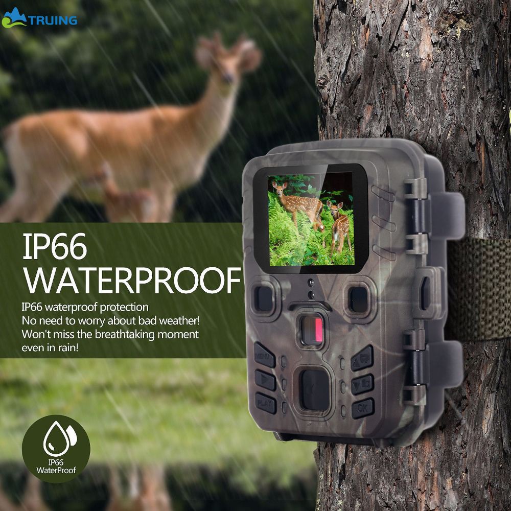 Mini Trail Camera Hunting Game 12MP 1080P Outdoor Wildlife Scouting Hunting Camera with PIR Sensor 0.45s Fast Trigger TRUING