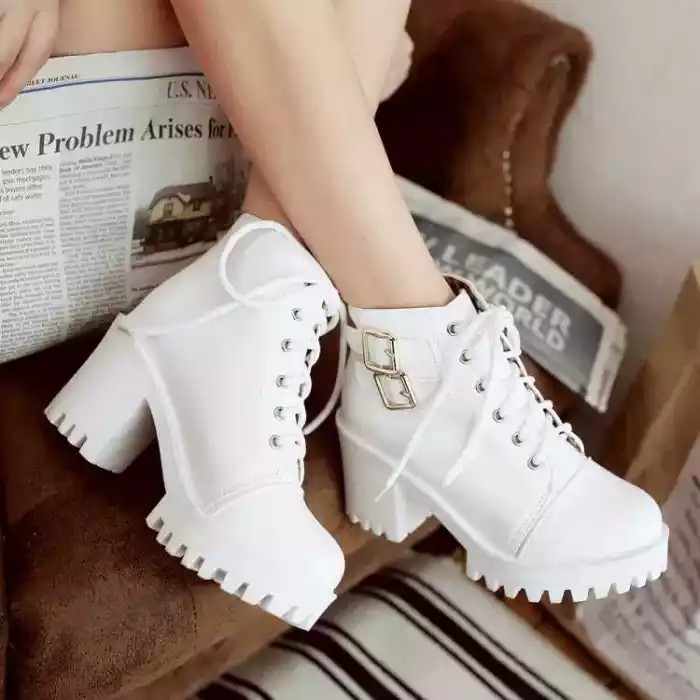 TRENDY WOMEN'S HEELED BOOTS - ZIPPER BOOTS - WOMEN'S BOOTS JF 51 WHITE