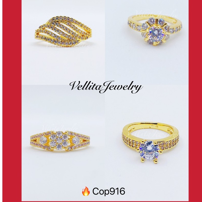 [VJ]Cop916 Ring "Diamond CZ Anniversary Engagement" 999.9 Bangkok Gold Plated Ring