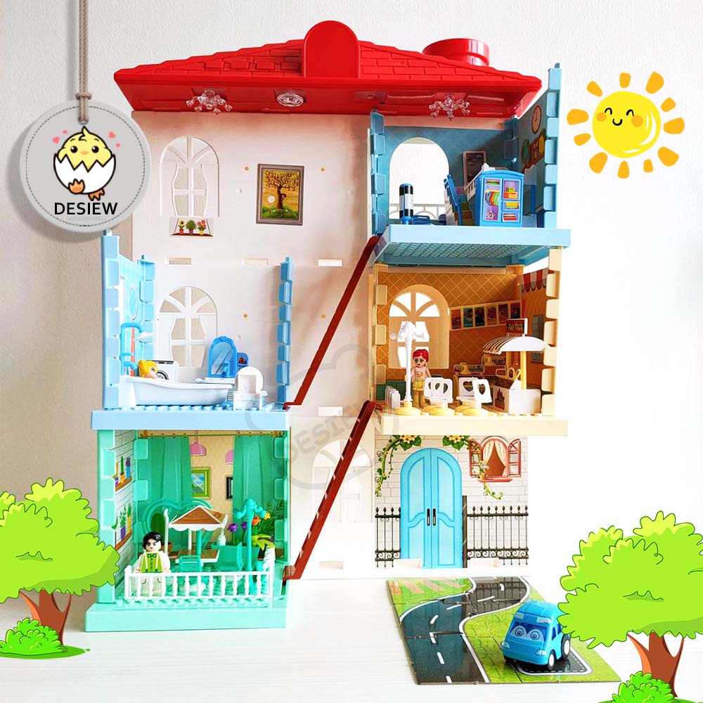 Kids Dollhouse Block Toy Bungalow PlayHouse Set Boys Girls Series Role
