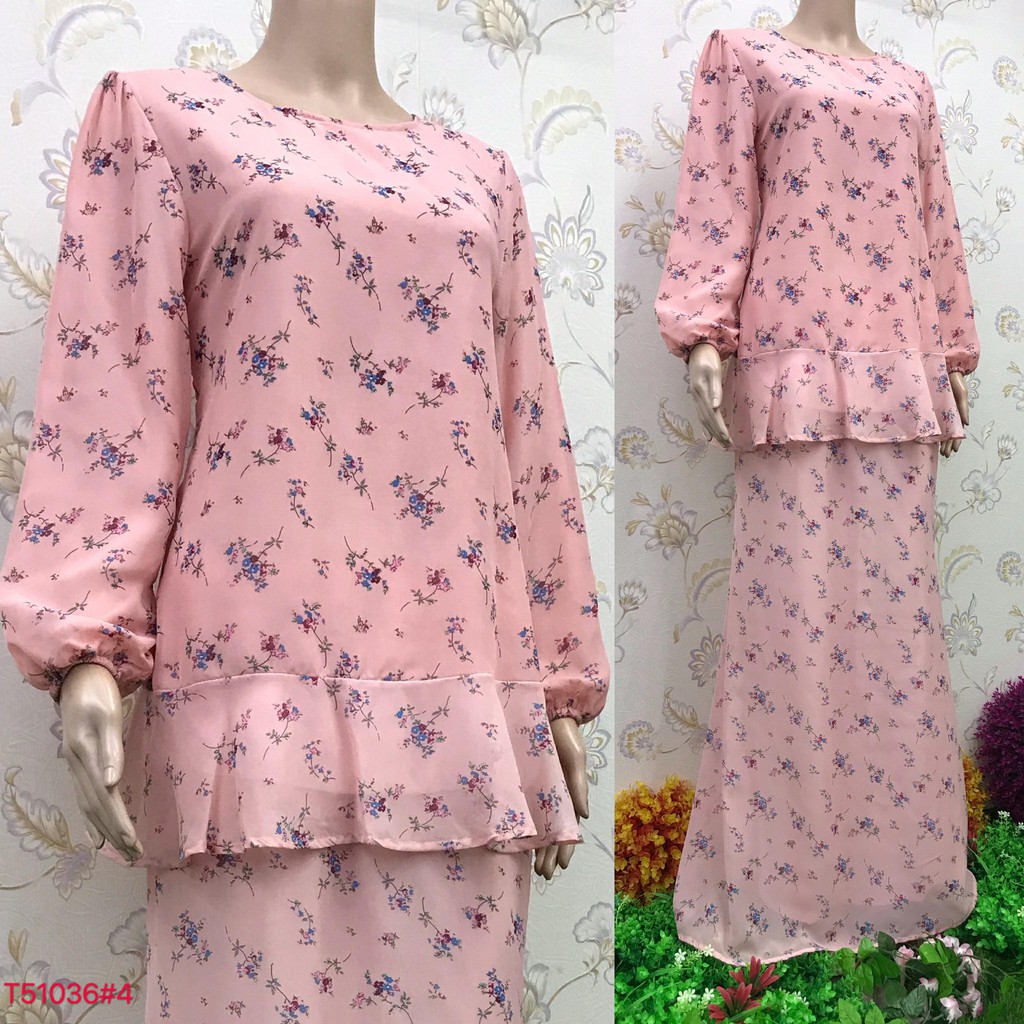 Nayla Z Baju Kurung Flora Design Long Sleeve Lengan Panjang Material Chiffon T51036 Shopee Malaysia