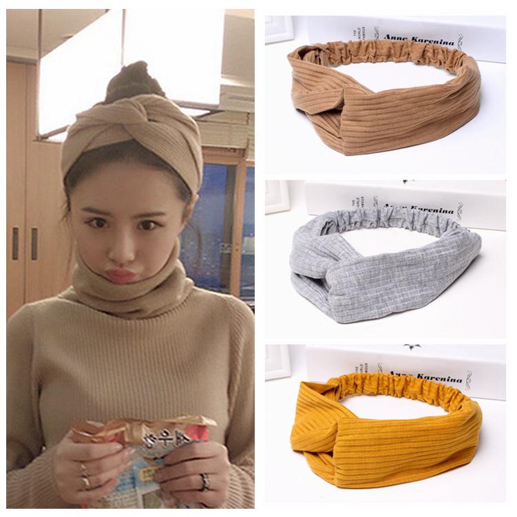 Fashion Korean Knitted Cross Hair Band Hairties  Headband Turban Elastic Head Wrap Hair Accessories
