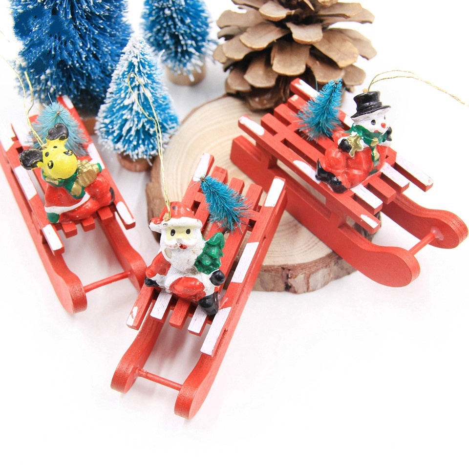 Wooden Sled Diy Christmas Pendants Decoration Wood Crafts