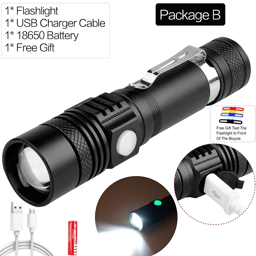 Super Bright 50000LM T6 LED Flashlight USB Rechargeable Zoom Torch 3 Modes 