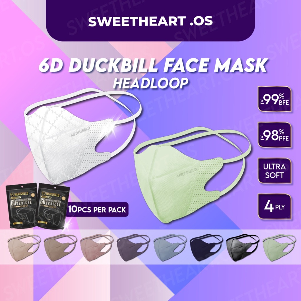 Medishield 3d Duckbill Mask Headloop And Earloop 10pcs Pack 4ply Adult 3d Mask Viral Medical Face