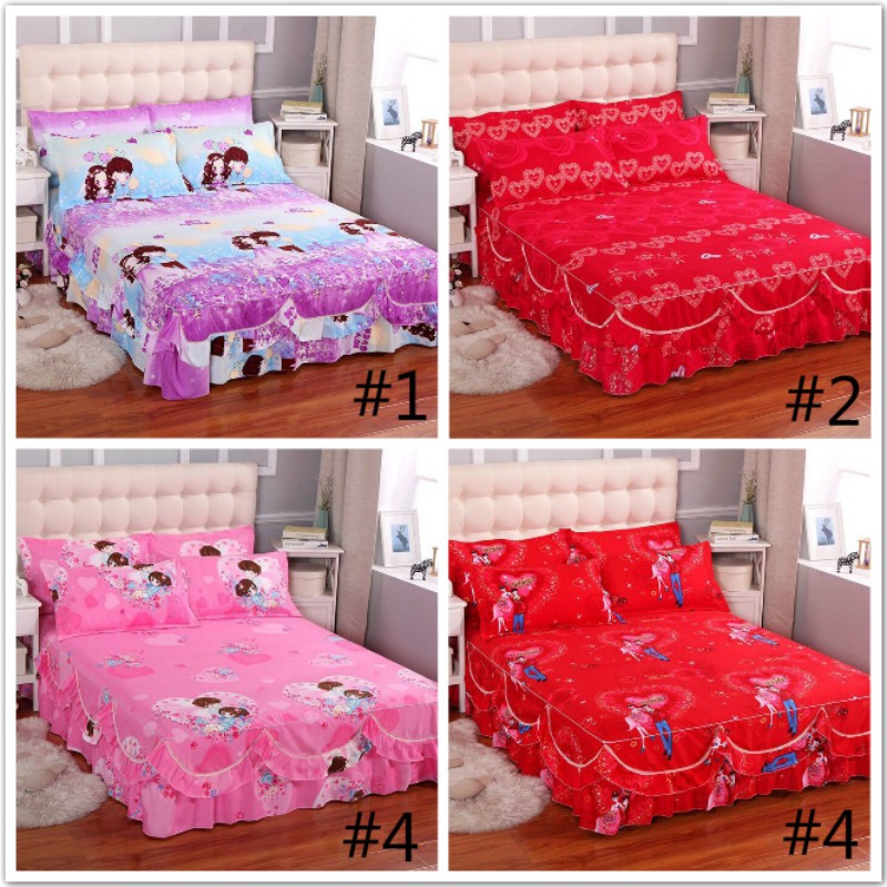 3 in1 Thick Soft Wedding Bedsheet Cadar Ropol Set Queen ...