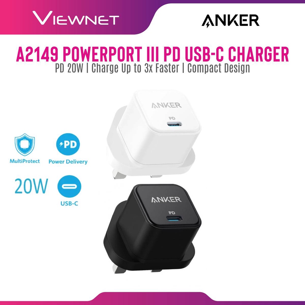 Anker A2149 PowerPort III PD 20W USB-C Cube Fast Charger , 20W Power ...