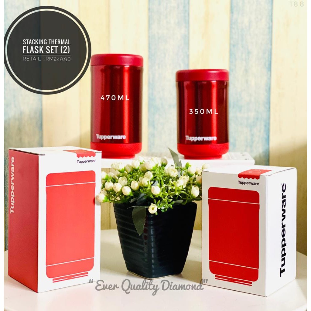 Tupperware Stacking Thermal Flask Set - 1 X 350ml Stacking Thermal Flask /1 X 470ml Stacking Thermal Flask