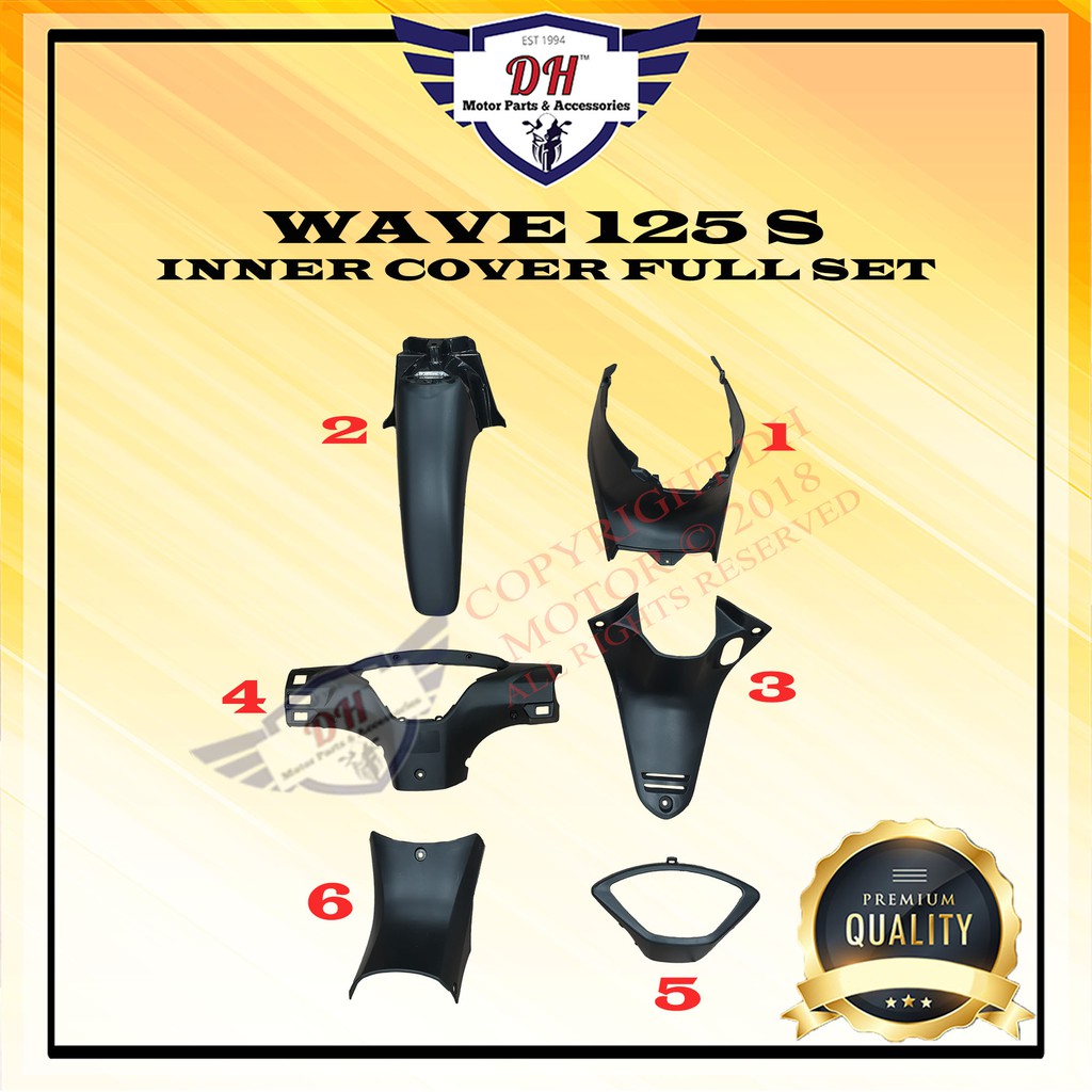 WAVE 125 S HONDA MATT BLACK INNER COVER FULL SET (16) (WAVE125S