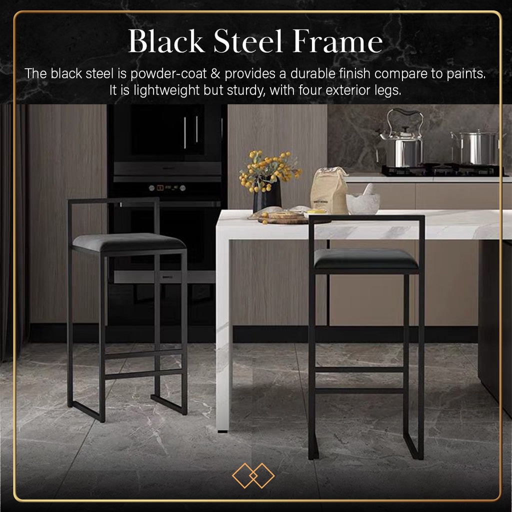 FINSSO: Zavier Black Steel High Bar Stool