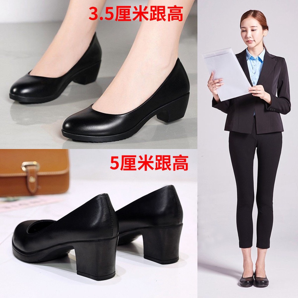 Kasut kerja kulit lembut sebenar wanita 2021 kasut tunggal hitam cetek runcing bertumit rendah baharu yang selesa dan tidak menyakitkan kasut kulit kecil wanitaReal soft leather work shoes women 2021 new low-heeled pointed shallow black single shoes com