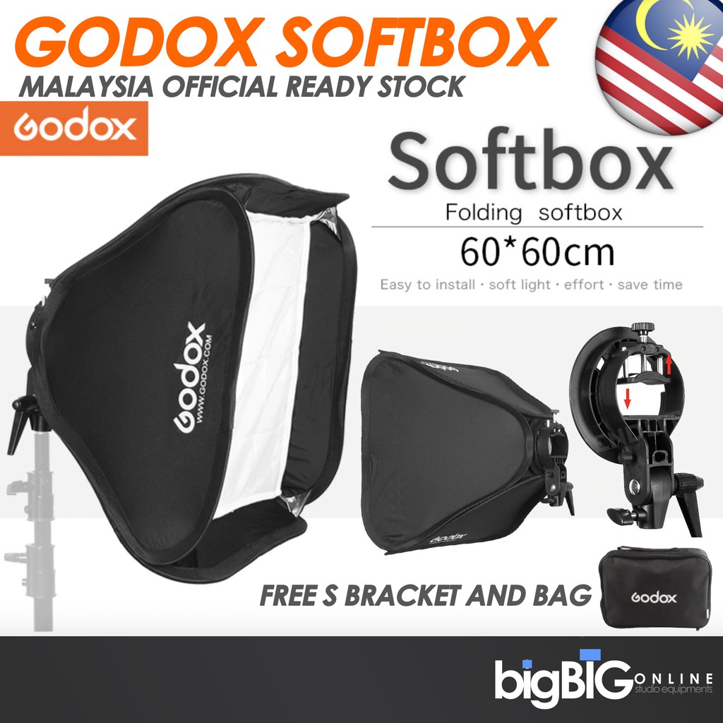 Godox 60x60 cm Softbox Kit Flash Diffuser S-type Bracket Bowens Holder ...
