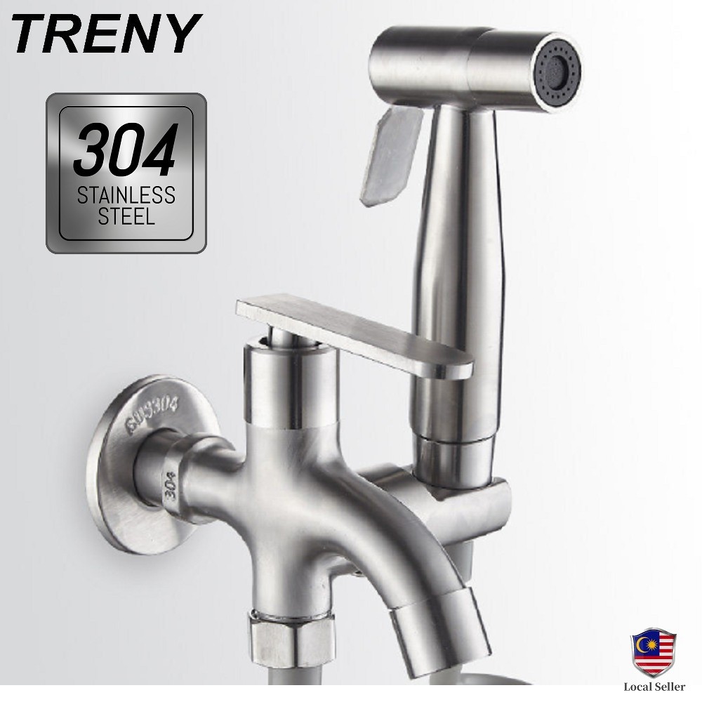 TRENY FULL SET 304 Stainless Steel Two Way Tap Bathroom Faucet with