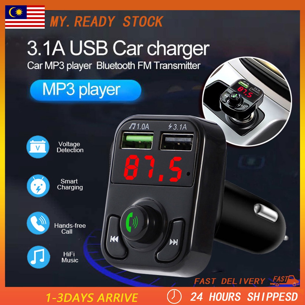 Car Fm Transmitter Bluetooth 5.0 Car Mp3 Player Modulator Adapter TF Card Hands-free Dual USB Charger Pemain Mp3 Kereta