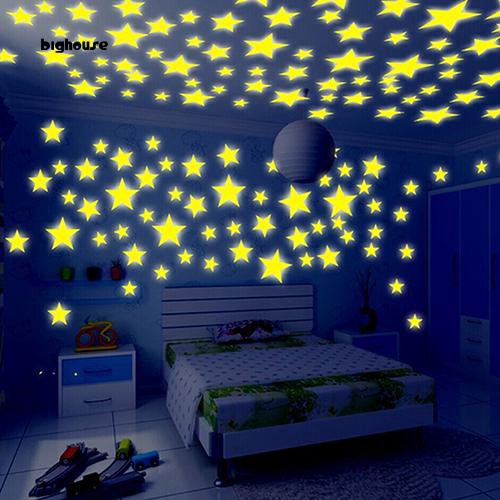 Bighouse 100 Pcs Home Glow In The Dark Stars Ceiling Wall Stickers Baby Bedroom 3d Decal