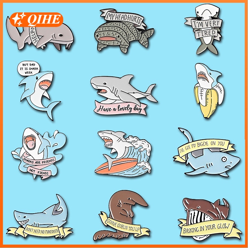 Marine Life Brooch Shark Letter Pin Skateboard Shark Pin Banana Shark Pin Cartoon Shark Badge Lapel Pin Ocean Lover Gifts