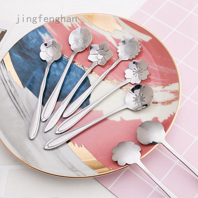 8Pcs Xmas Rainbow Unicorn Flower Spoon Cutlery Ice Cream Dessert Teaspoon Coffee