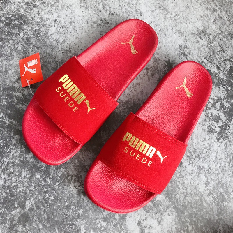 red suede puma slides