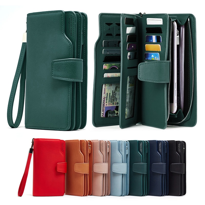 Long purse woman trifold wallet women wristlet dompet wanita panjang beg duit coin holder-alyssaa