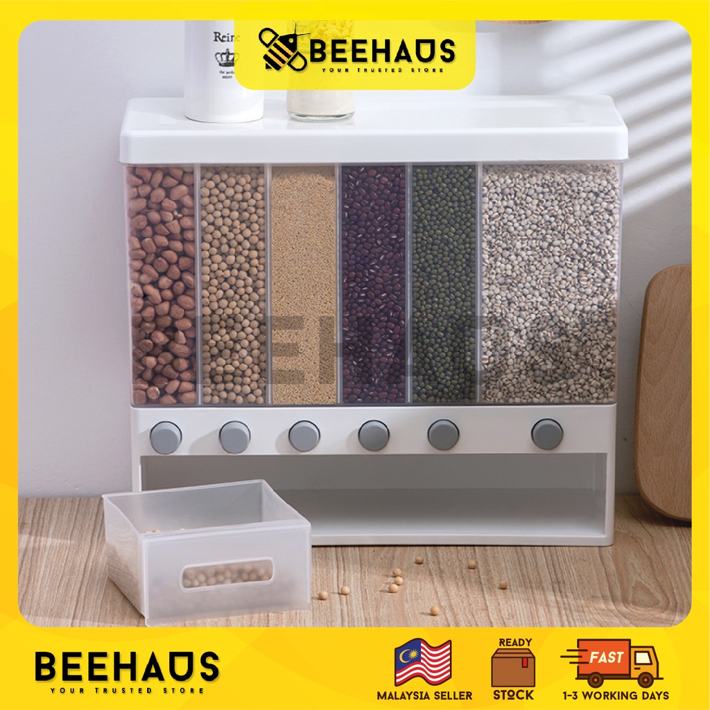 BEEHAUS Assorted Grain Rice Storage Box | Dried Food Storage Tank Food Container Rice Beans Cereal Dispenser Tong Beras