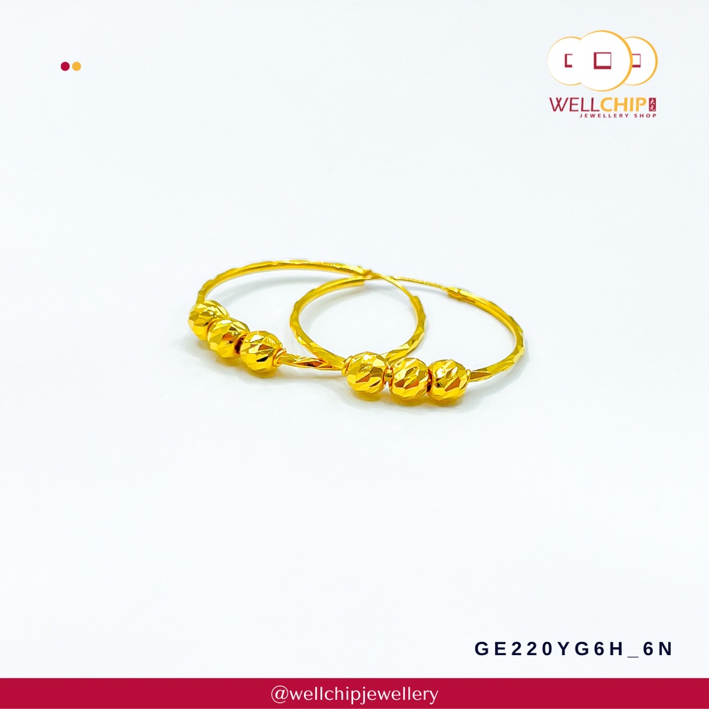 Subang Emas 916 OriginaI | Hoop 916 Gold Earrings | Emas 916 | Kedai Emas WELL CHIP