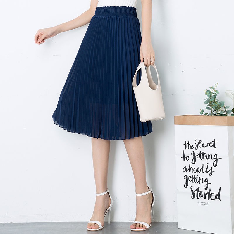 mid length chiffon pleated skirts