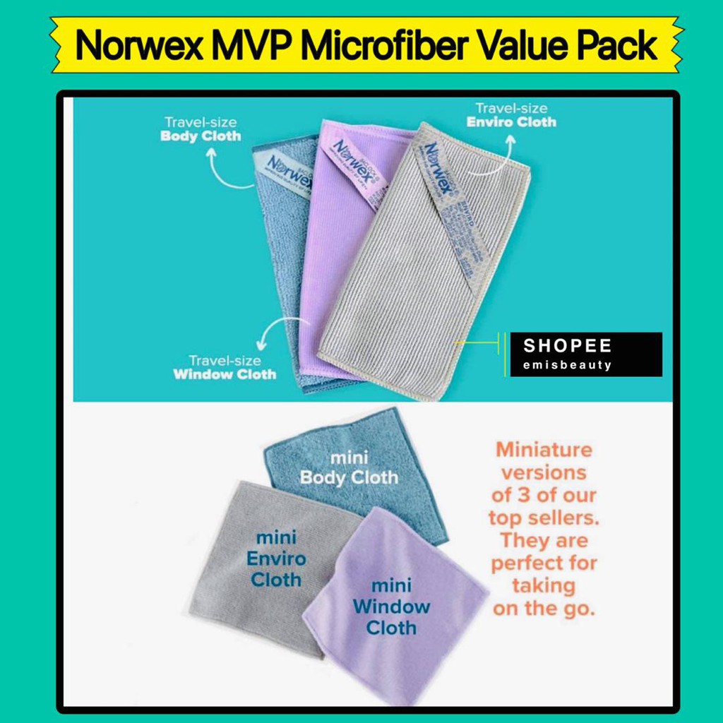 Norwex MVP Microfiber Value Pack {Body/Window/Enviro Cloth} Travel Pack 16*16cm!! Travel enviro