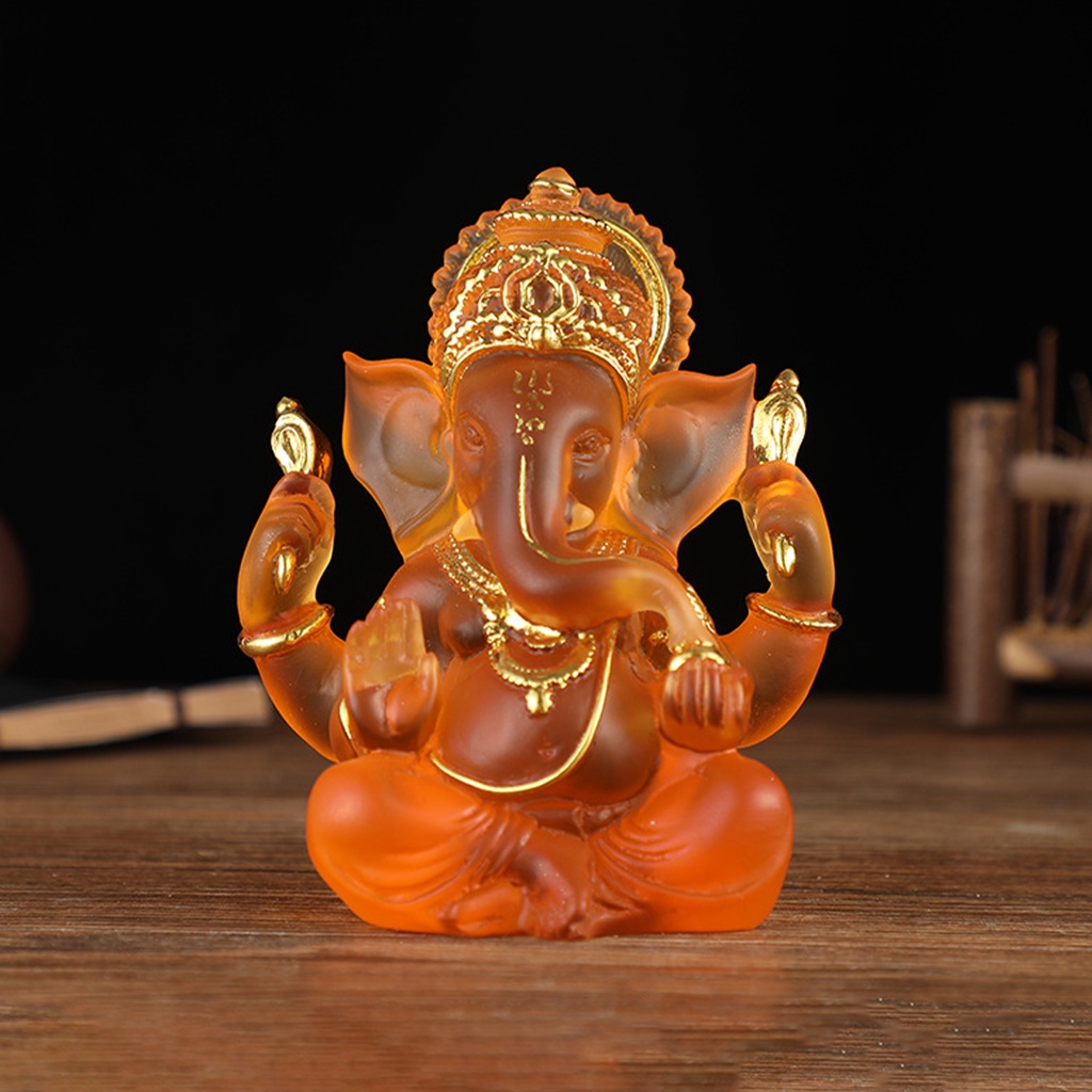 Lord Statues - Clear Colored Glaze Figurine - Elephant God Buddha Sculpture for Decor