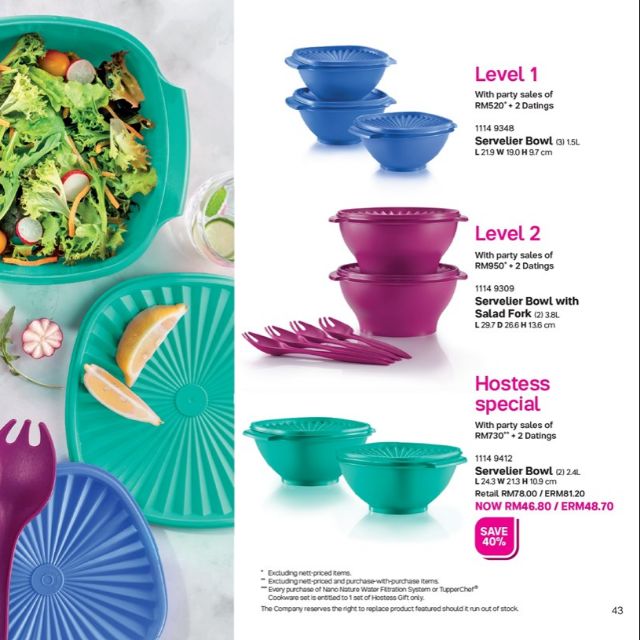 {ReadyStock} (Hostess Special 2.4L×2pcs ONLY) Tupperware Level February 2020 Servelier Bowl