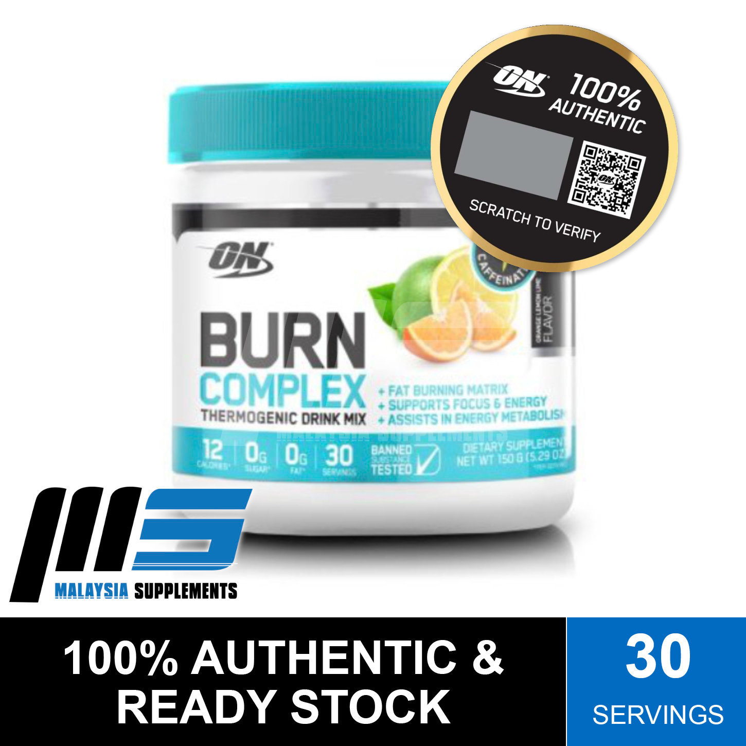 Optimum Nutrition Burn Complex Thermogenic Drink Mix Caffeinated, 30