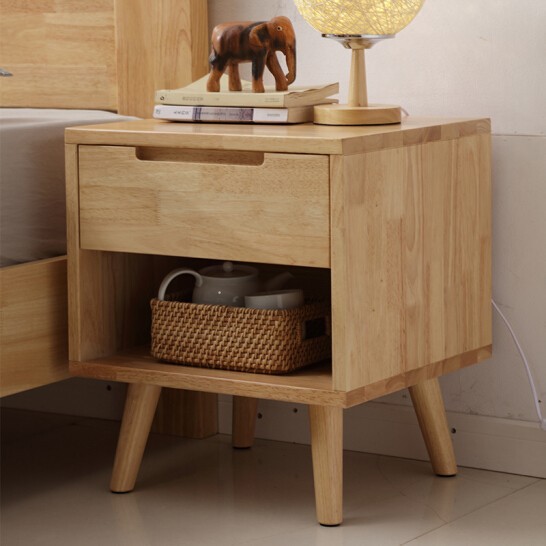 Solid Wood Bedside Table Minimalistic Muji Style Multipurpose Bedside ...