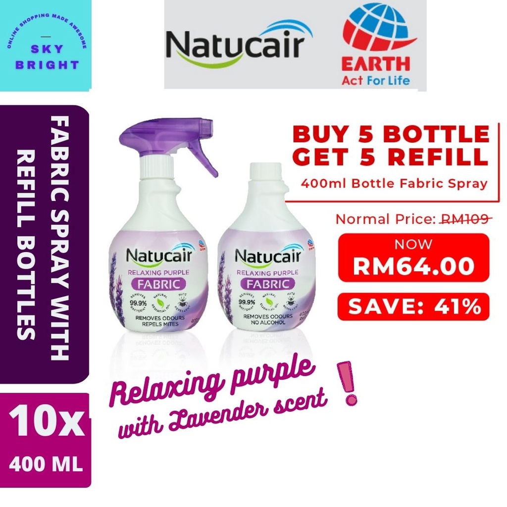 (5) Natucair Fabric Spray Purple 400ml +(5) Refill Bottle Remove Odor