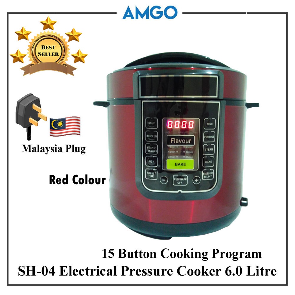 AMGO SH-04 Electric Pressure Cooker 6L [15 Button Cooking Programs] [RED]