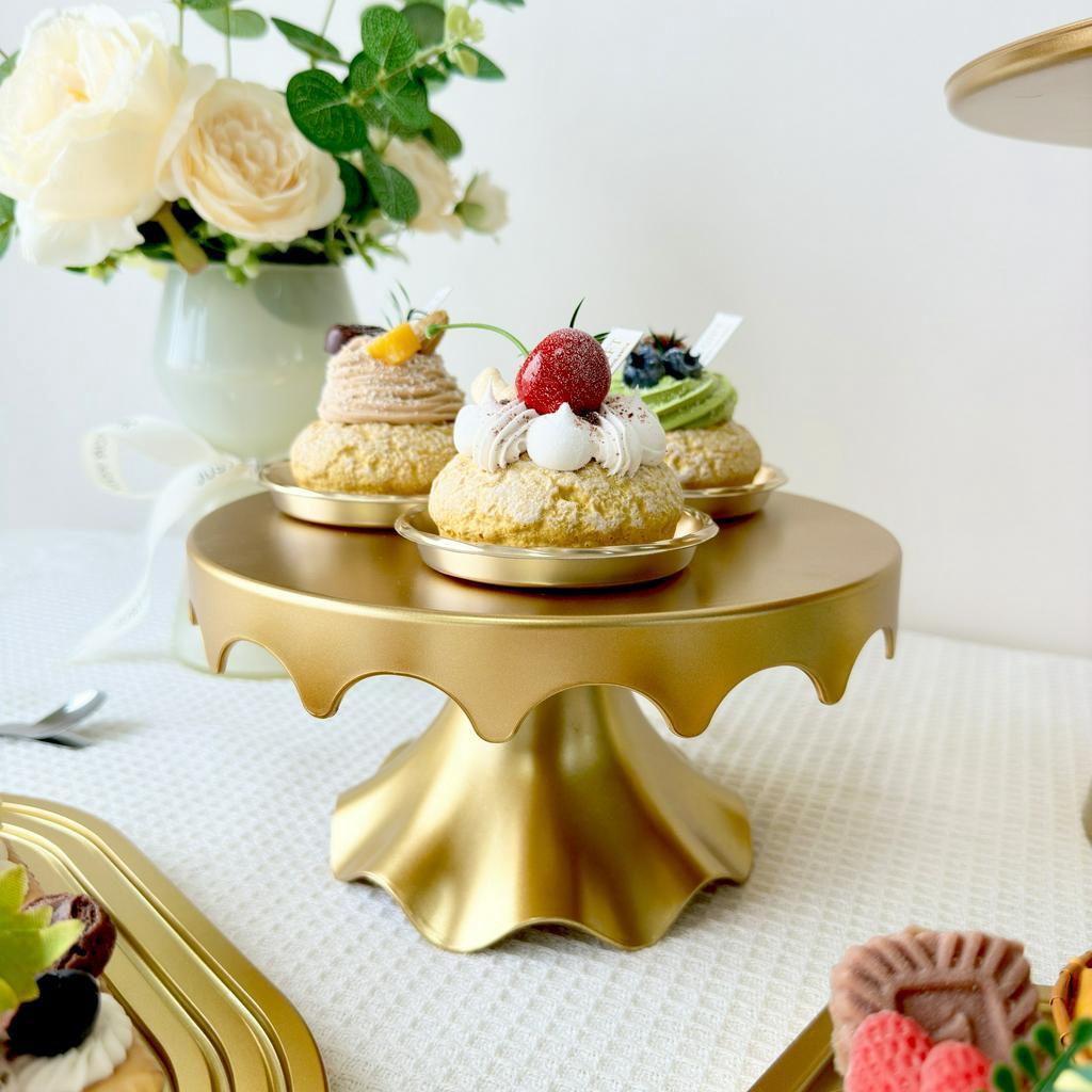 1 pc Round gold Cake Stand Cake Holder Dessert Stand plastic Plate For Wedding Birthday Party Decorations white Cupcake Display