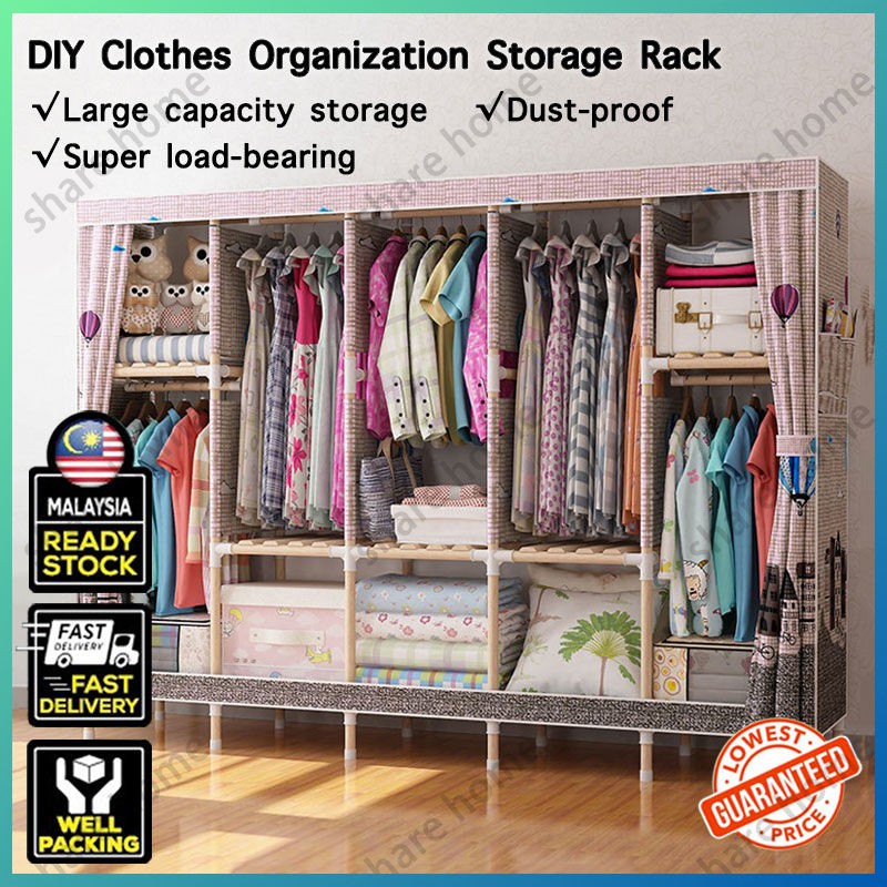 Wardrobe Almari Baju Rak Baju Diy Fold Portable Clothes Organization Storage Rack Cabinet Clothes Rack Bedroom Furniture