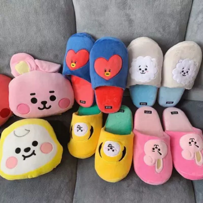 Bts Slippers Girls Motif BT21 Korean Women's Fur House Slippers Shopee Malaysia