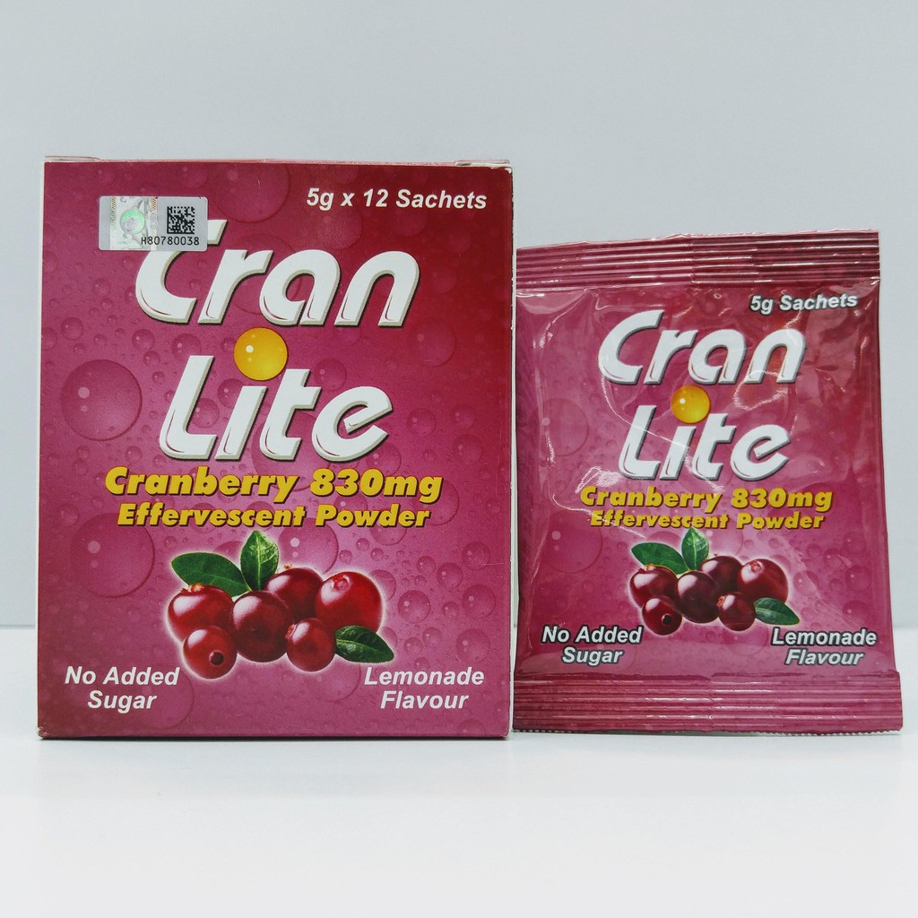 CRAN LITE CRANBERRY EFFERVESCENT POWDER 830MG SACHETS 5G x12'S (EXP 12