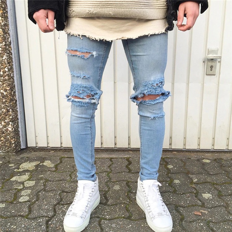 light blue denim ripped jeans mens