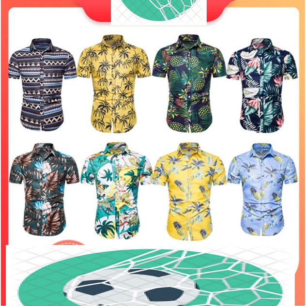 kemeja lelaki  baju  batik  flora pantai pokok  daun  men shirt 