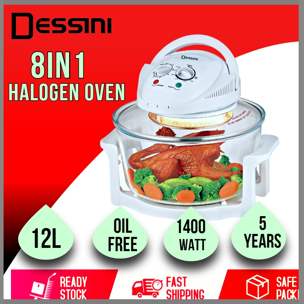 DESSINI 12L Halogen Turbo Convection Oven w/ Glass Bowl Roast Chicken