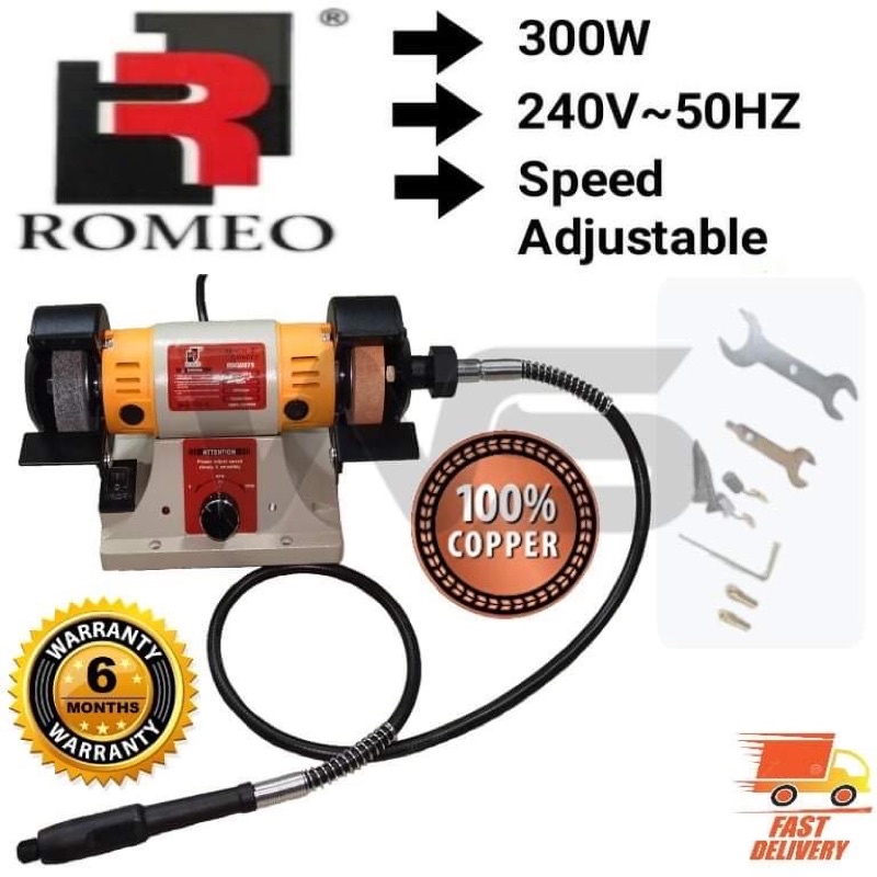 ROMEO RBG0075 3'' 300w Mini Bench Grinder(Speed Control) Shopee Malaysia