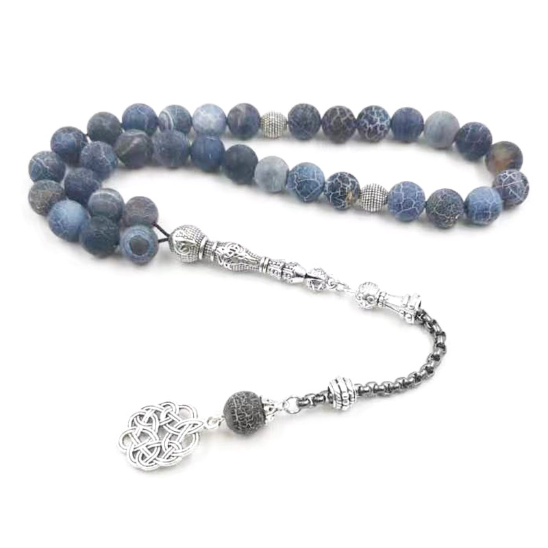 Tasbih Natural agates stone Blue Metal tassel 33 66 99 prayer beads islamic fashion stone Muslim Rosary