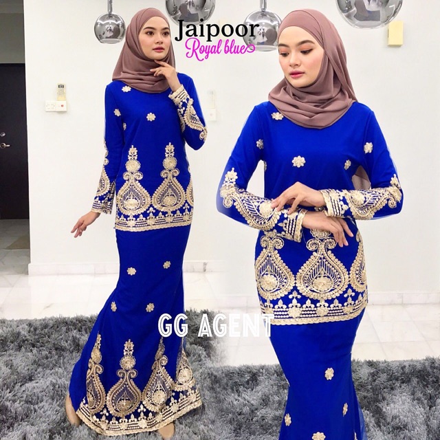 baju kurung moden royal blue 2018