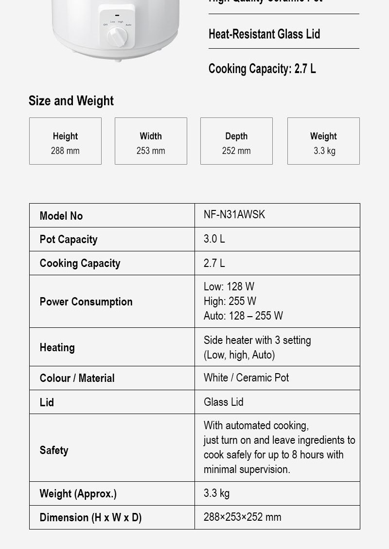 PANASONIC NFN31 3.0L SLOW COOKER CERAMIC POT NFN31AWSK Shopee Malaysia