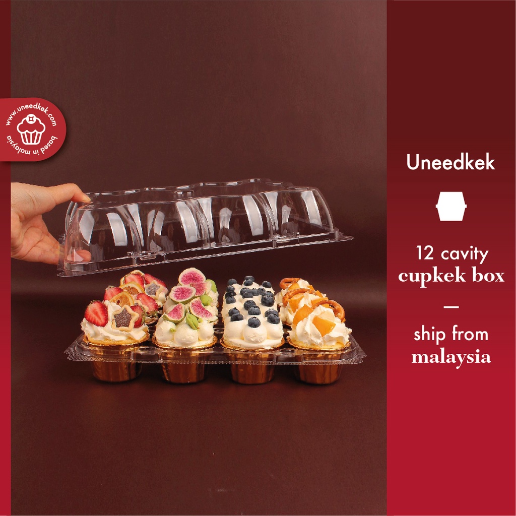 Cupcake Box 12 Hole Kotak Kek Plastic 12 Cavity Cupcakes Box Holder