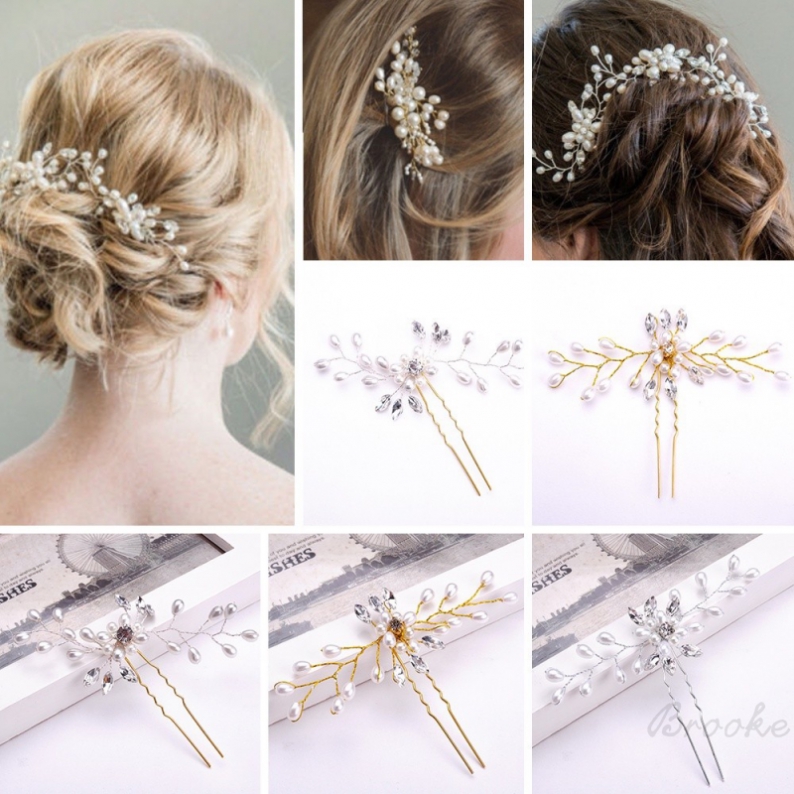 Vintage Wedding Bridal Pearl Flower Crystal Pins Hair Bridesmaid