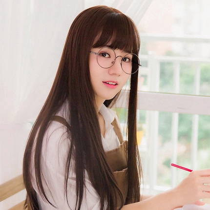 Wig Girl Straight Hair Korean Natural Net Red Black Long Round