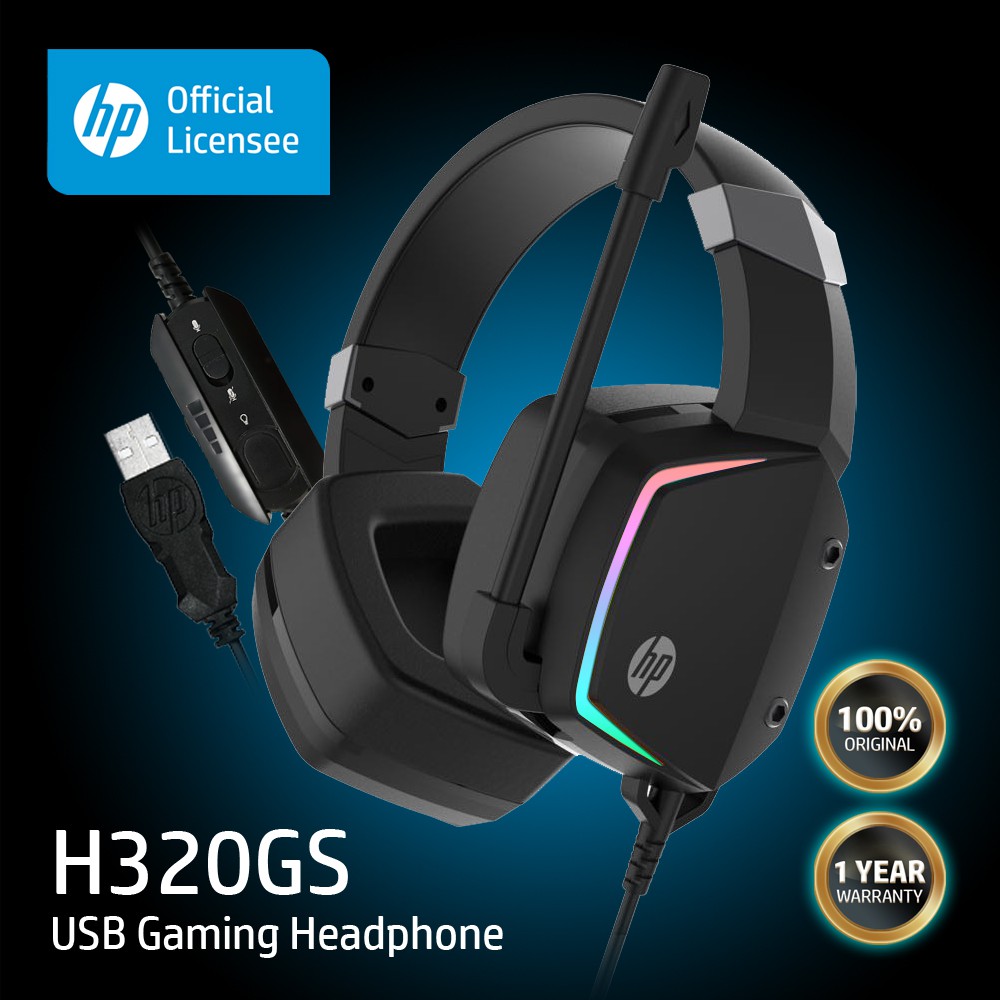 HP H320/H320GS Over Ear Headphone with Mic Jack/USB (3.5mm) Shopee