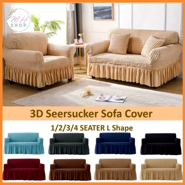 【READY STOCK】Universal Spandex Seersucker 1/2/3/4 Seater L Shape Sofa Cover Slipcover Protector Sarung Sofa沙发套·